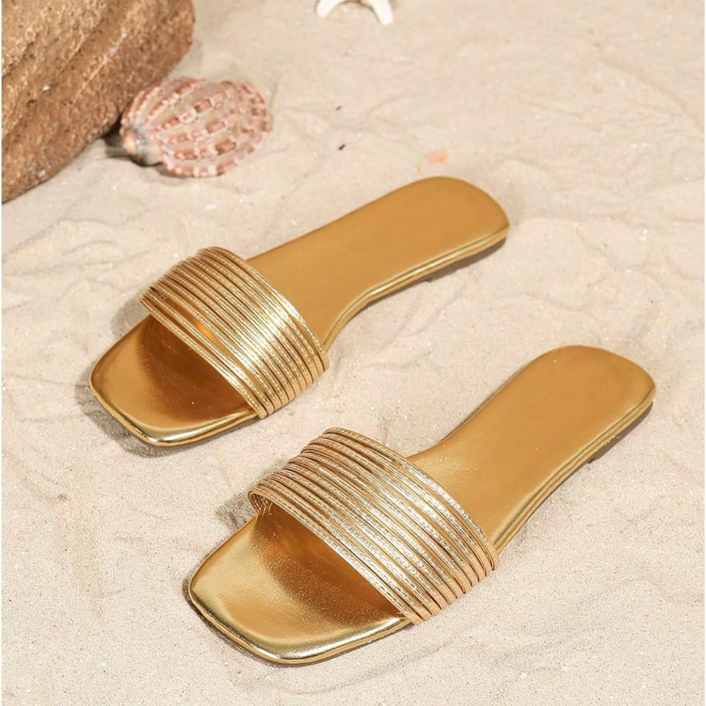 Gold Strappy Peep Toe Sandals